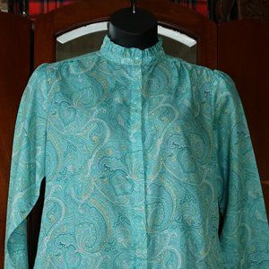 Vintage 70s Ruffle Neck Paisley Blouse, L/XL